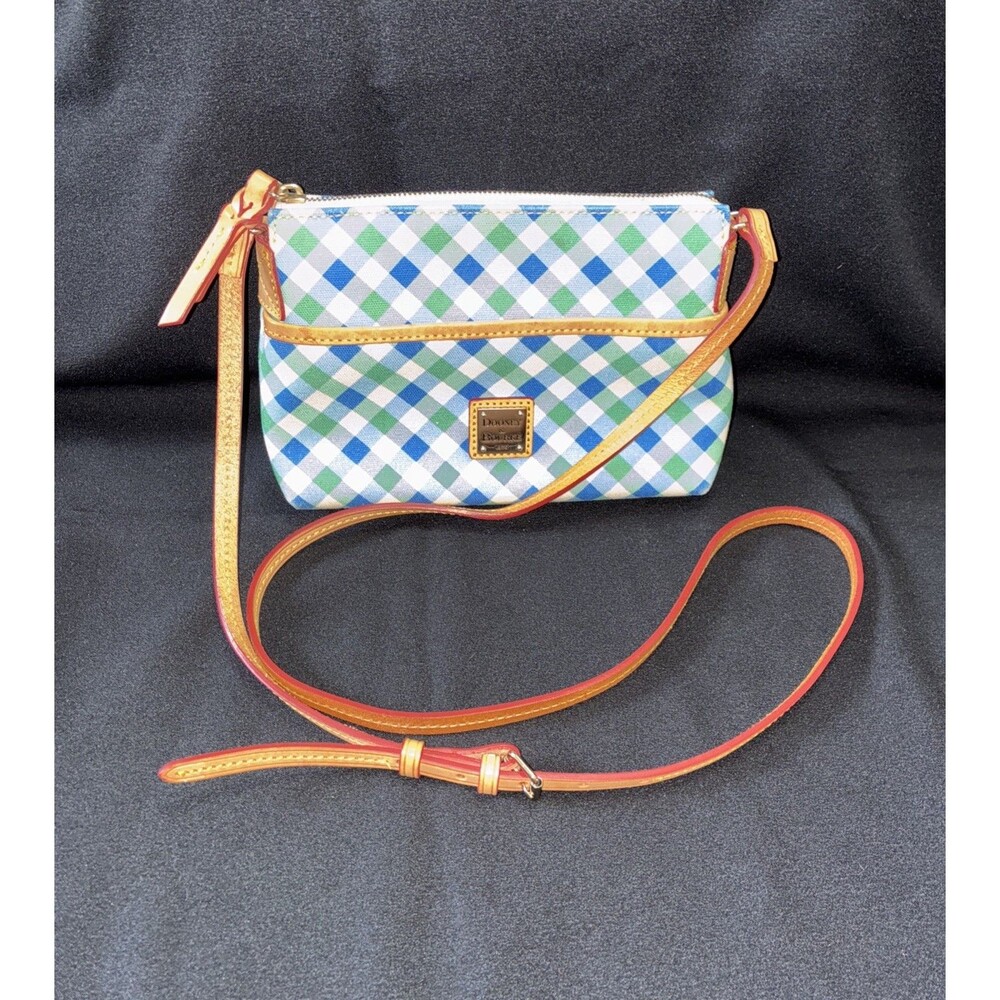 Dooney & Bourke Ginger Gingham Crossbody Bag Pouchette Blue Green Plaid Canvas
